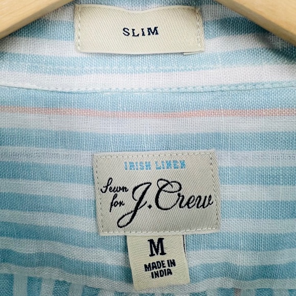 J Crew Baird McNutt Slim 100% Irish Linen Striped Button Down M Pastel Easter - Picture 2 of 8